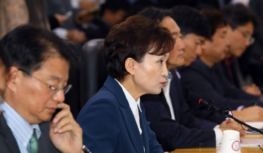 김현미 국토부 장관이 6일 정부세종청사 국토부에서 열린 주거정책심의위원회에서 모두발언하고 있다.  <연합뉴스>